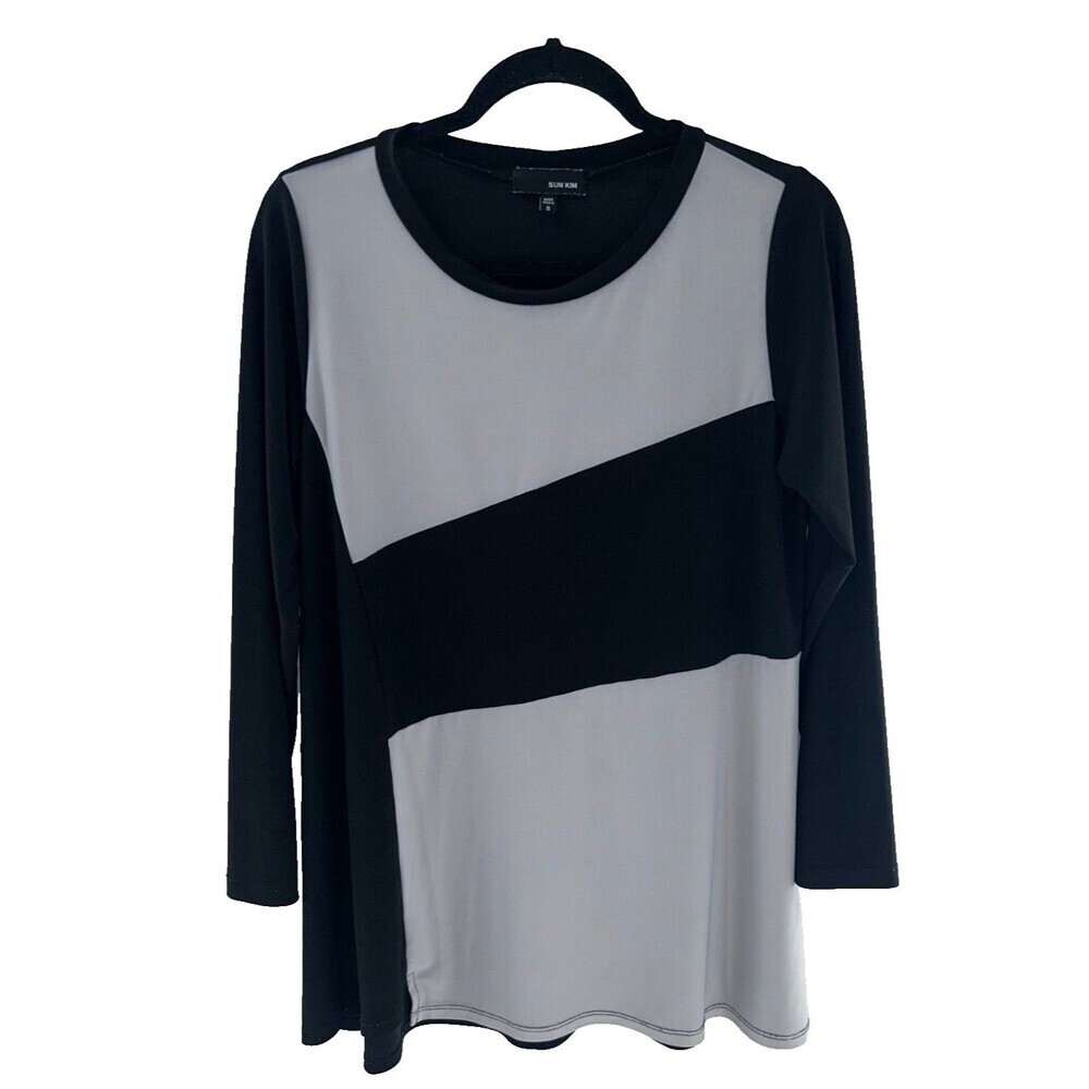 Women's Sun Kim Colorblock Gray Black Longsleeve Tunic Top Size S